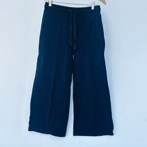 Vince Wide Leg Cropped Pull On Trousers Pants Seam XS Black Navy Stretchy Sweats